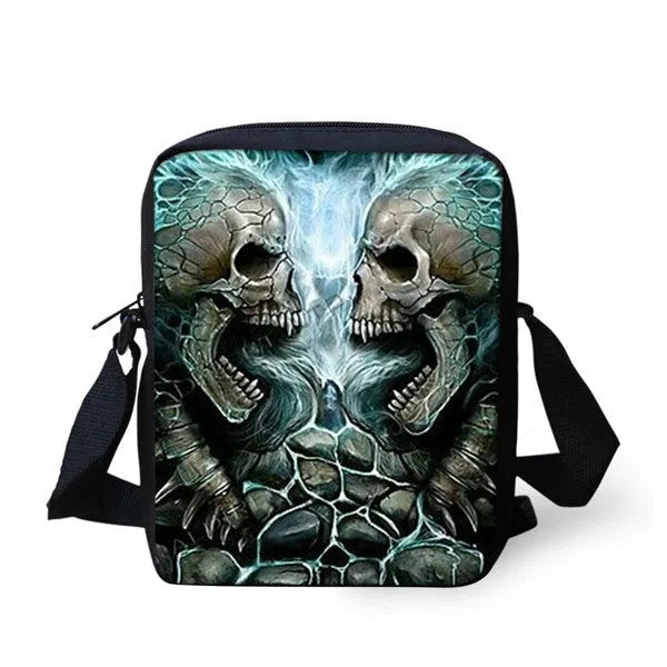 Medium polyester children's messenger bag with skull pattern, double straps, and zipper pocket in casual style