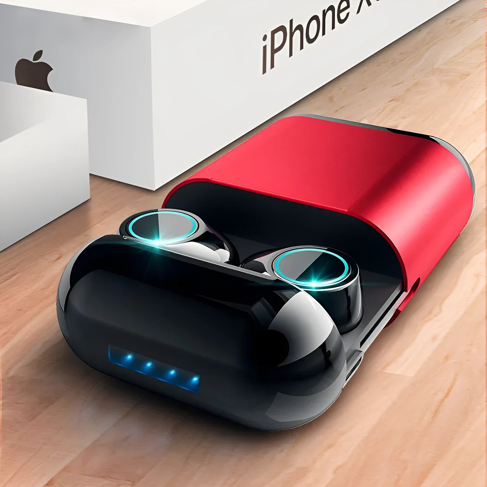 TWS wireless Bluetooth headset with charging case in Black, Gold, and Light Grey colour options