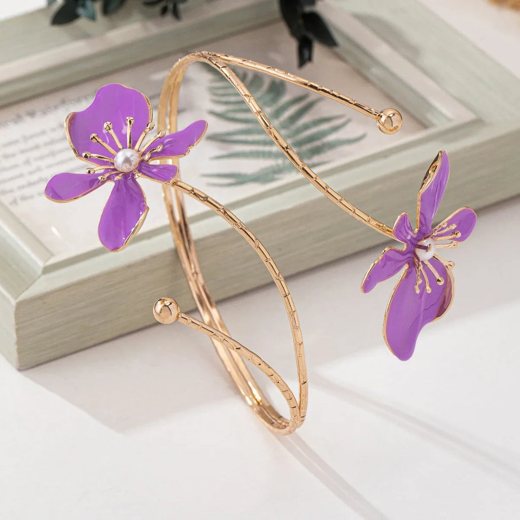 Alloy hollow armband with pattern lines in pink or purple colour jewellery bangle