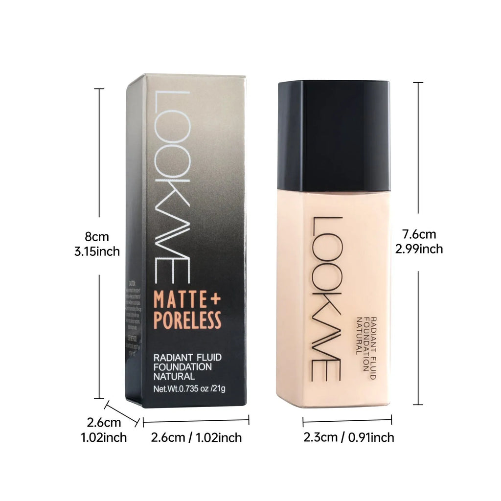 LOOKAVE Matte Liquid Foundation tube in 21c size with shade options LK63C-01 to LK63C-06