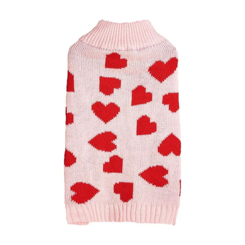 Red love heart dog sweater on small dog with bow design alternative colours available