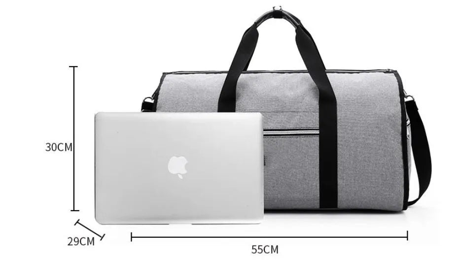 Medium-sized cylinder travel bag in red, light grey, blue, or black colour with zipper opening