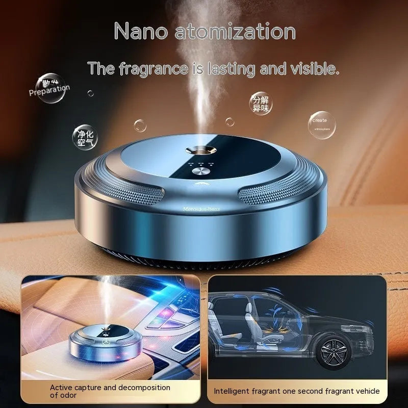 Automatic car air freshener diffuser with zinc alloy shell and vehicle logo design