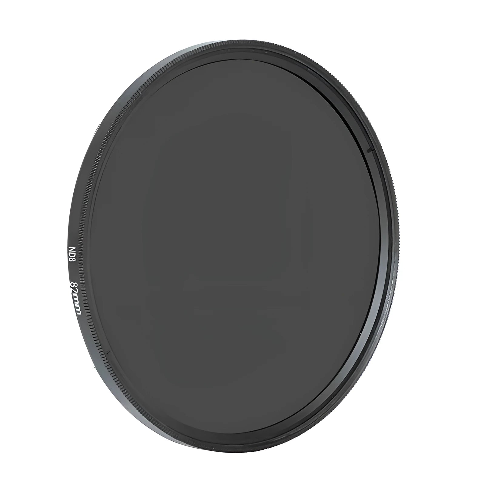 ND8 camera lens filter with aviation aluminium frame shown next to size options from 49mm to 82mm