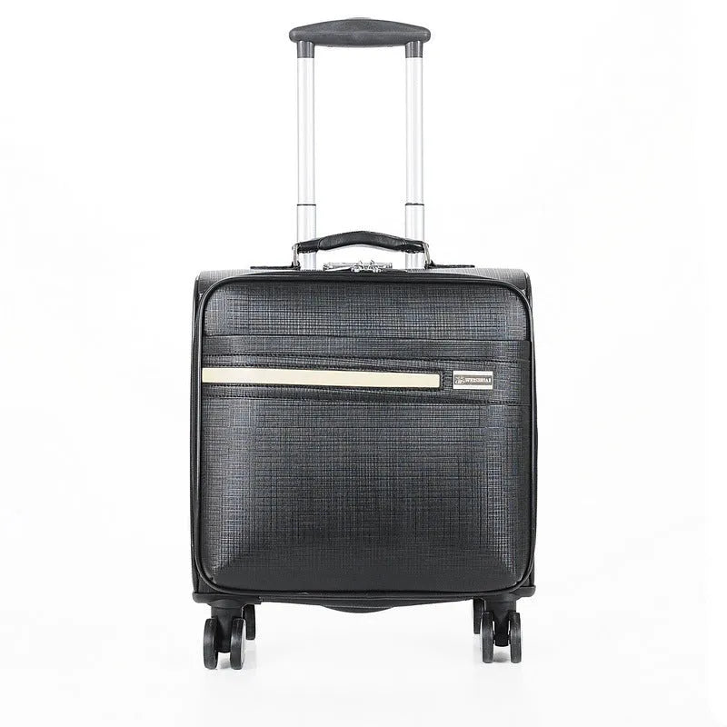 Black PU leather business case with TSA lock and four airline wheels