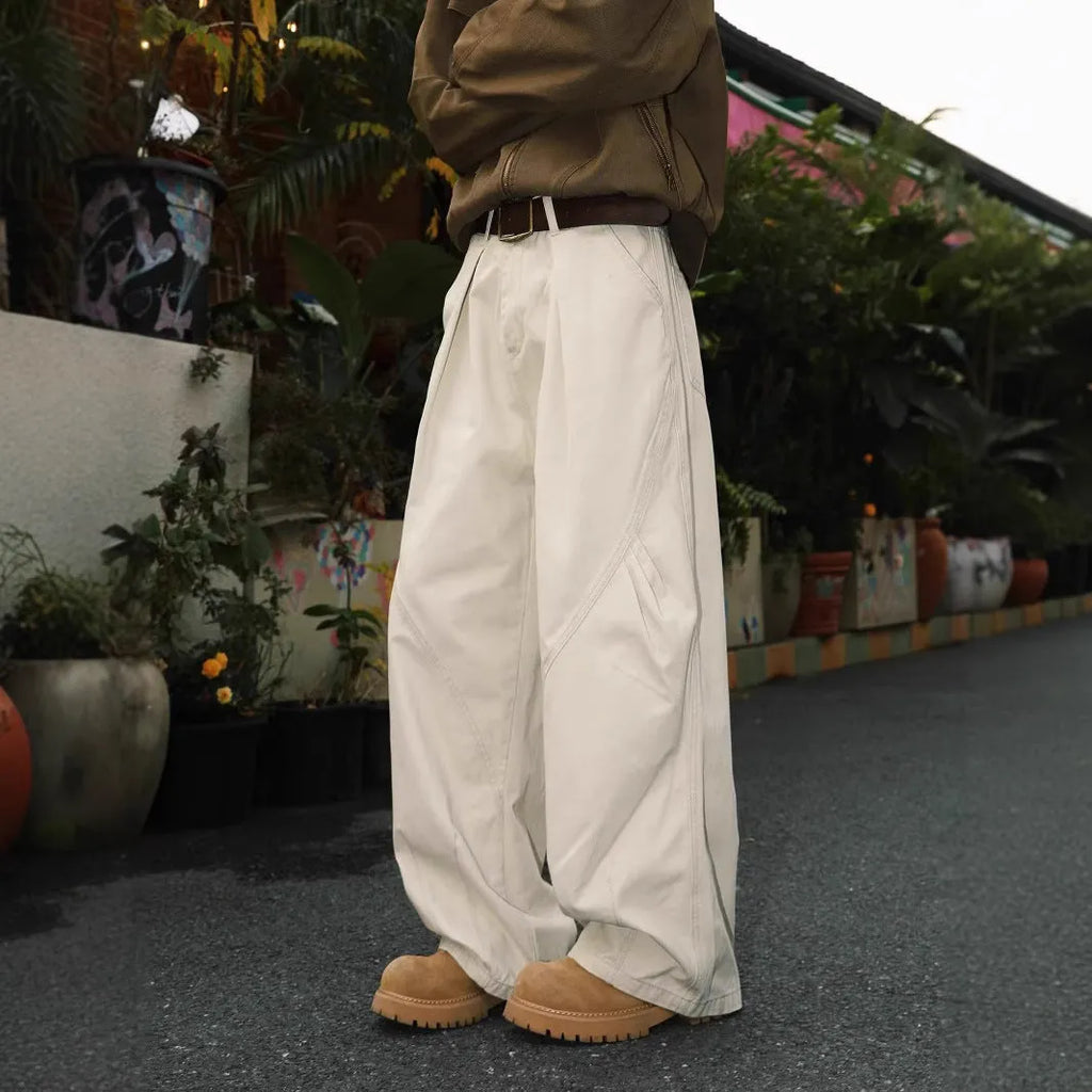 Men's pleated straight trousers in three colours with elastic waistband