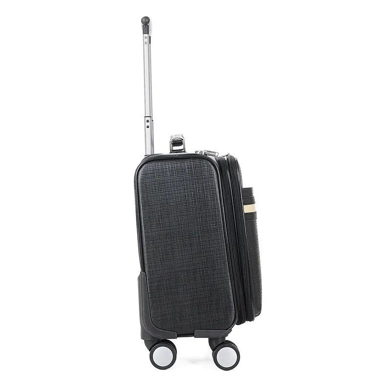 Black PU leather business case with TSA lock and four airline wheels