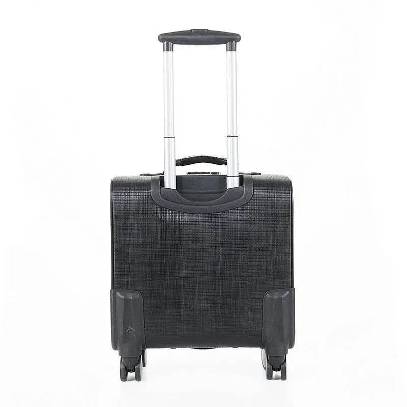 Black PU leather business case with TSA lock and four airline wheels