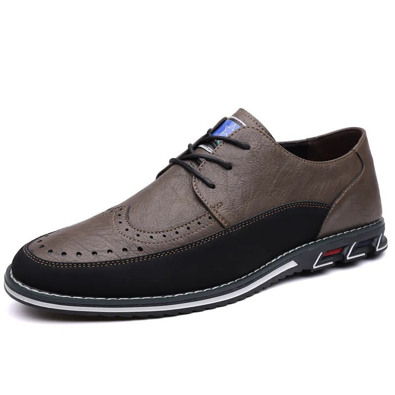 Men's leather casual shoes with rubber sole and low-top design