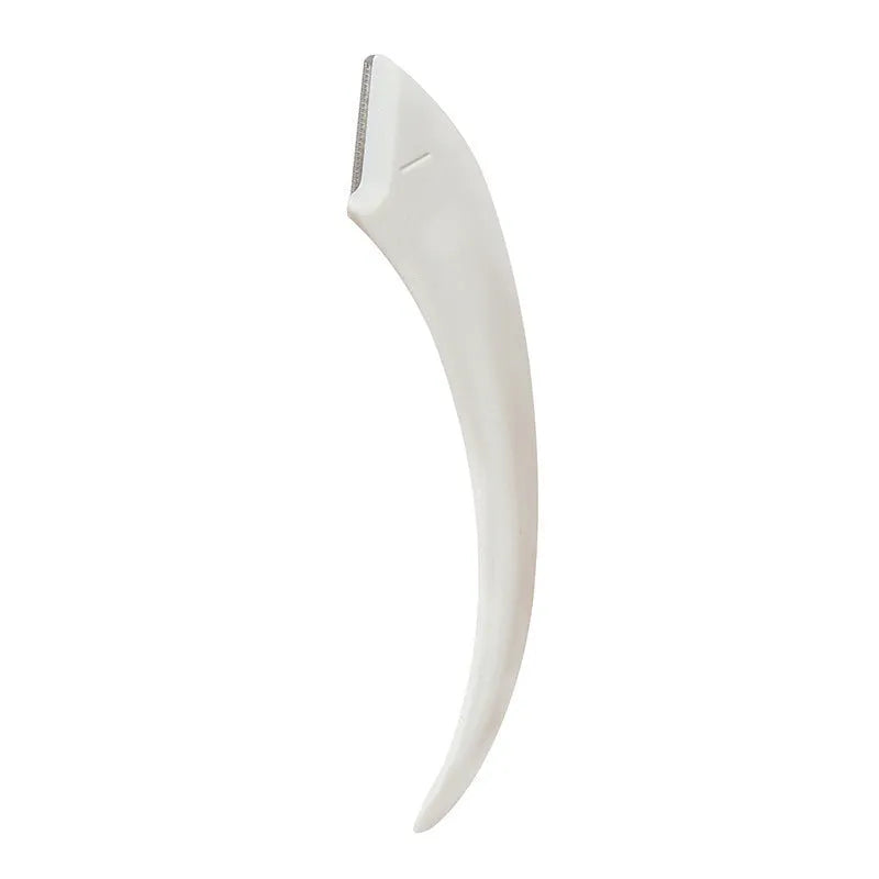 White and pink eyebrow trimming knife with curved moon comb and stainless steel blades