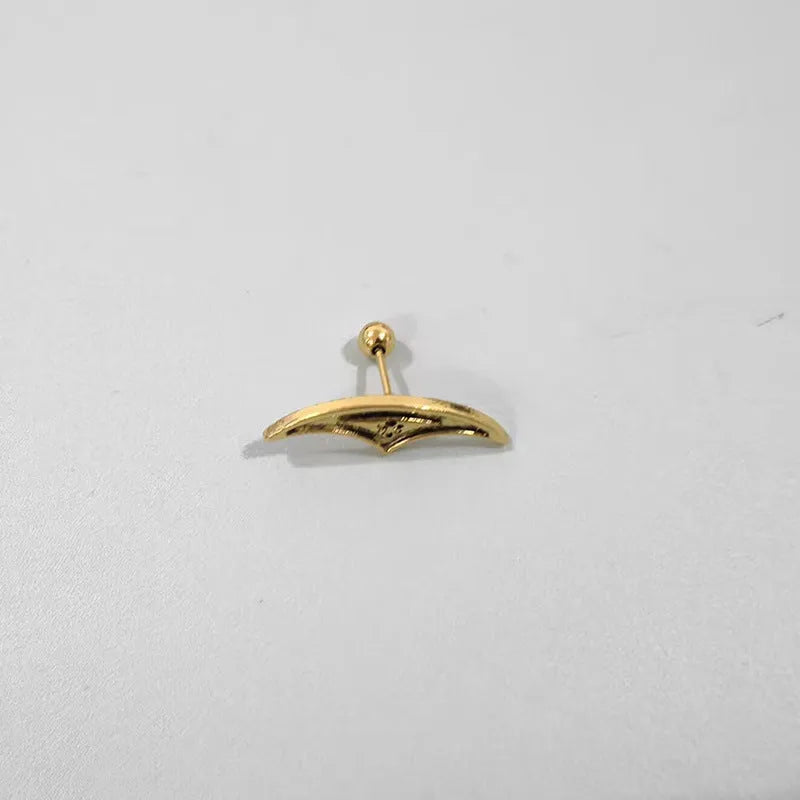 A pair of geometric spider web design stud earrings in an electroplated gold finish.