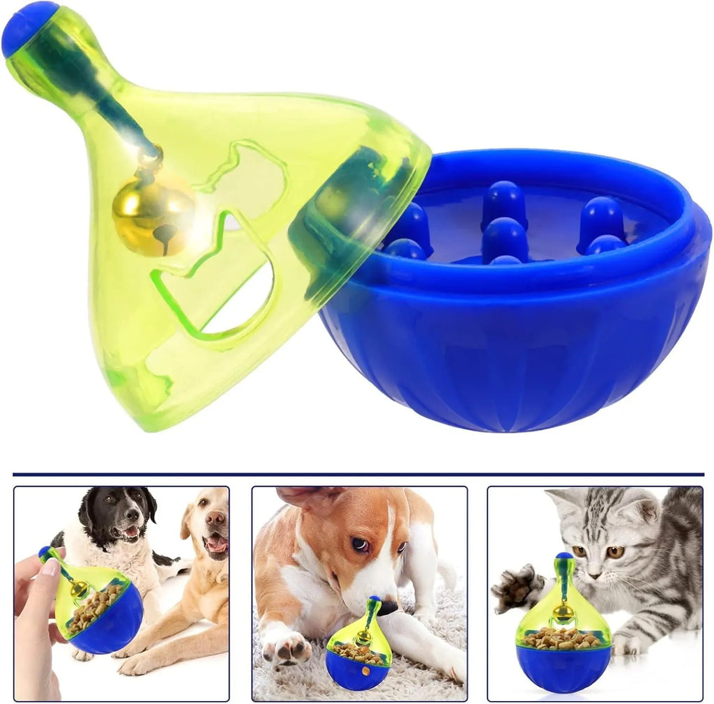 Interactive pet treat dispenser tumbler ball for dogs and cats showing 14cm size scale