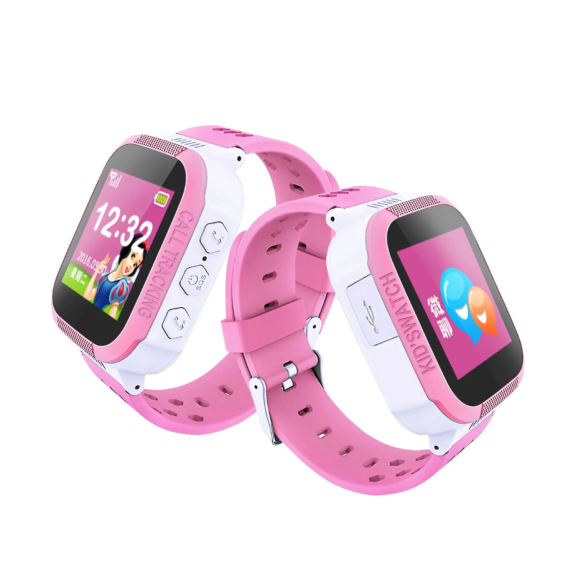 Blue children's phone watch with 1.44 inch IPS screen showing interface