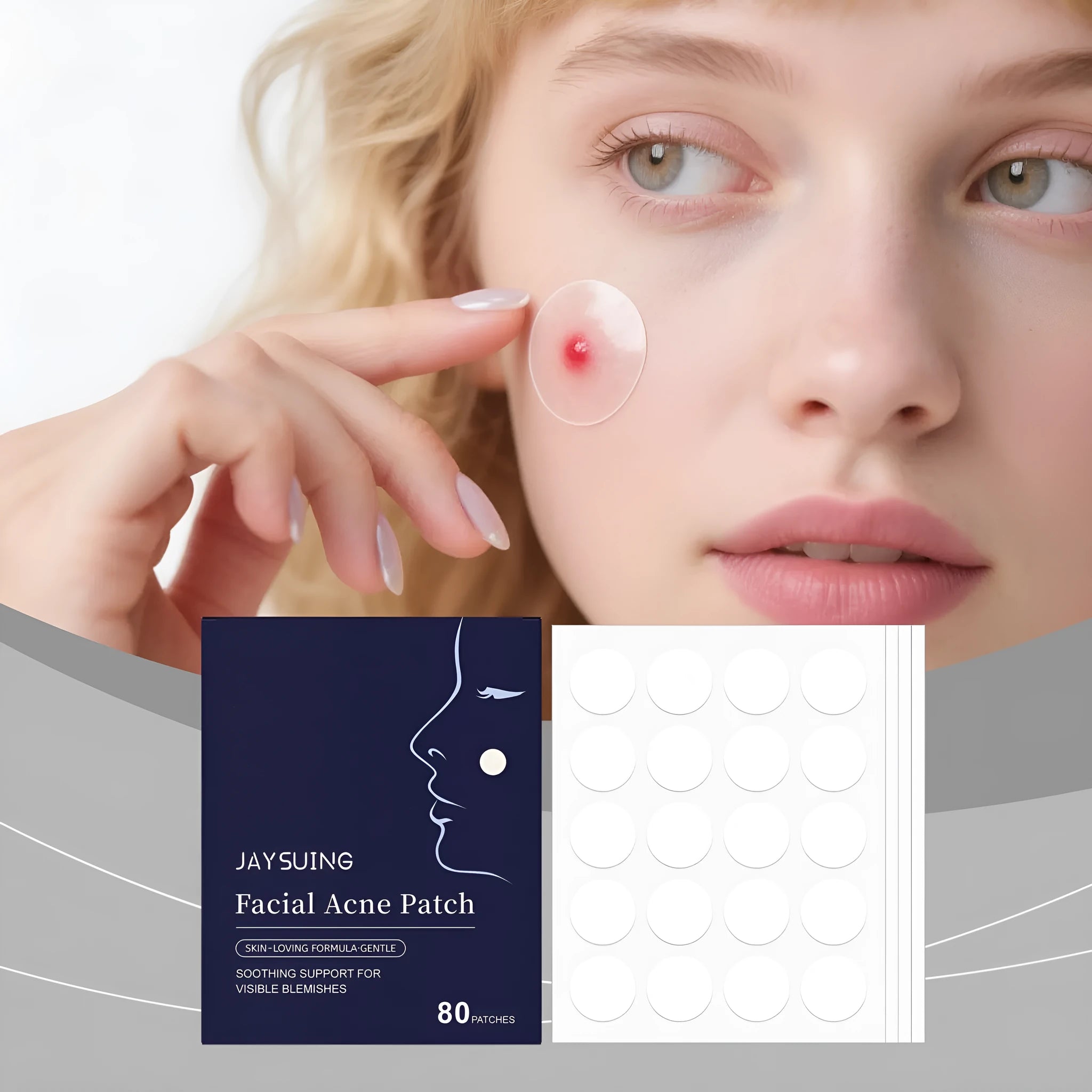 Hydrocolloid facial acne patches in pack of 80 for blemish treatment and spot healing