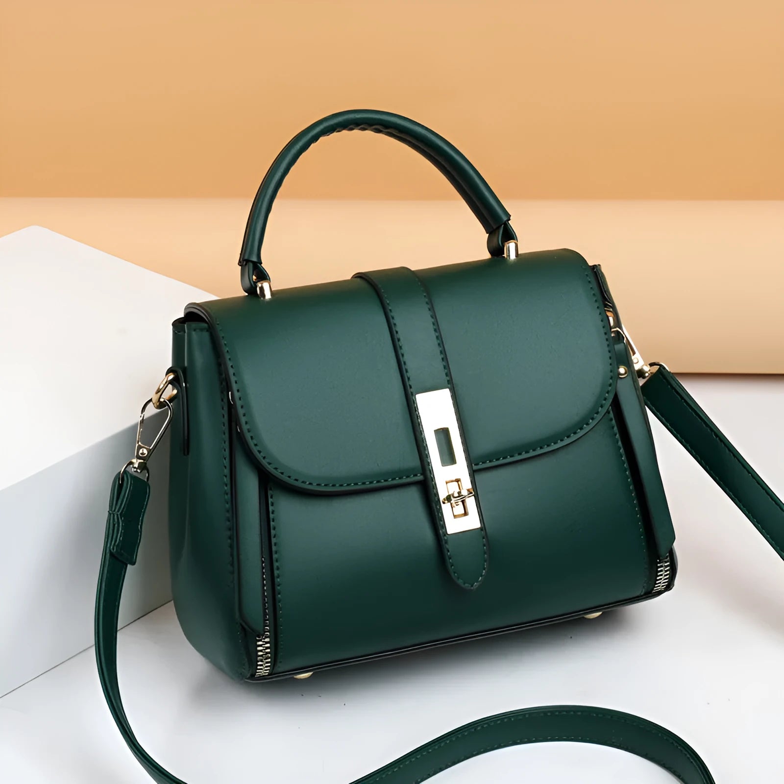 Women's soft PU leather shoulder bag in square vertical design with single shoulder strap