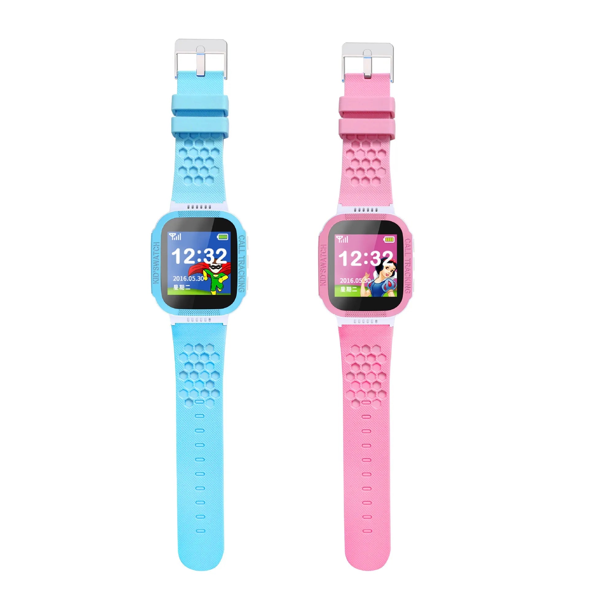 Blue children's phone watch with 1.44 inch IPS screen showing interface