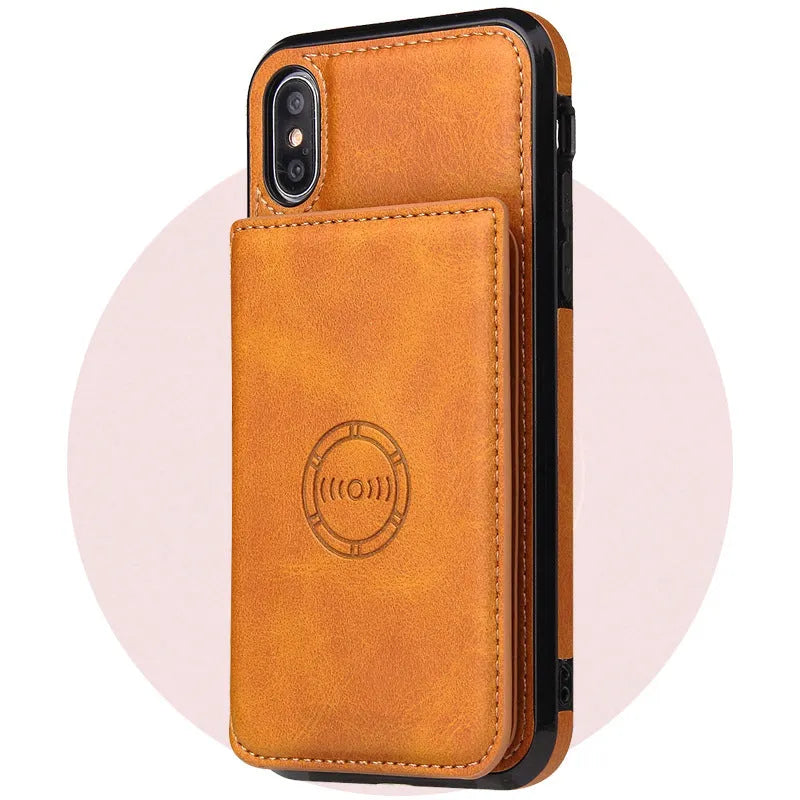 Imitation leather card wallet phone back cover case for iPhone in multiple colours.