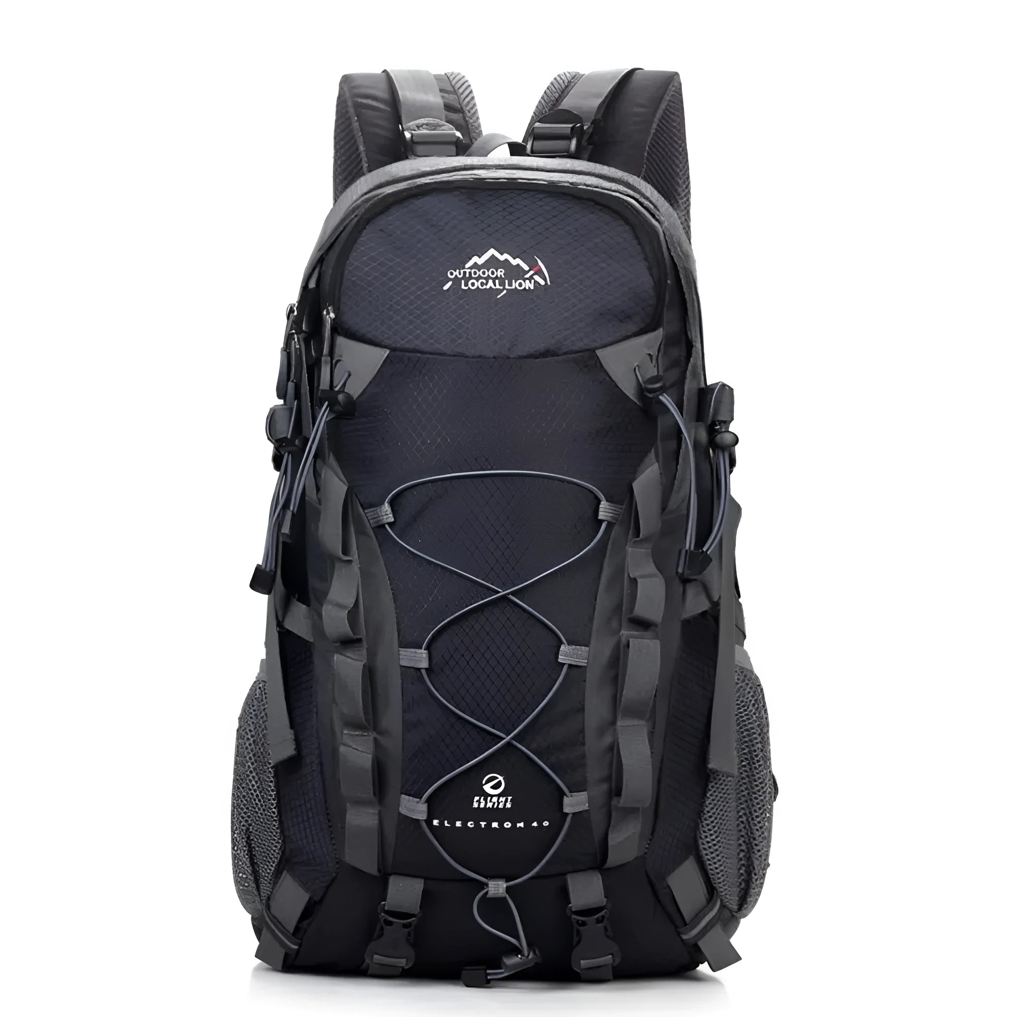 Green polyester outdoor sports backpack with 35L capacity for hiking and camping