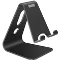 Aluminium universal phone holder in silver colour showing 360-degree rotation feature with tablet mounted