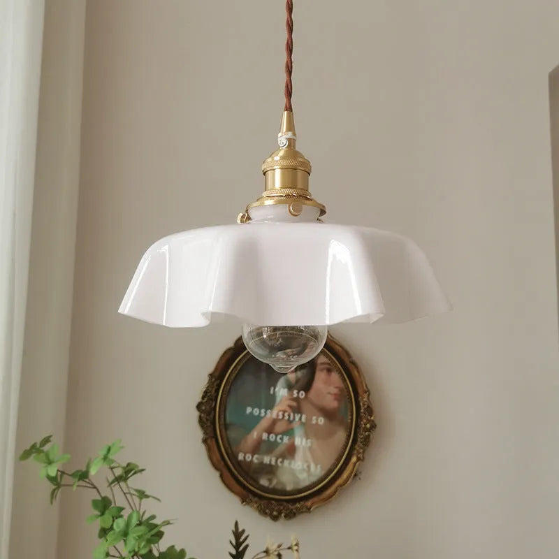 Medieval-style cream brass and glass chandelier light fixture with adjustable 1.5m cord.