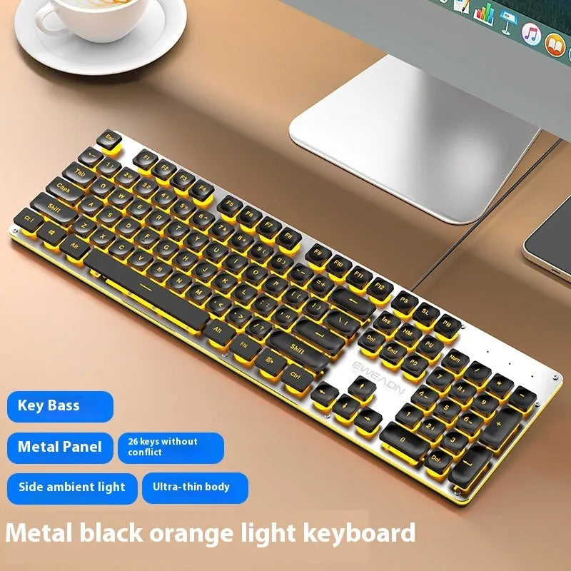 Wired mute mechanical-feel keyboard with backlighting in ABS casing, 44 cm length