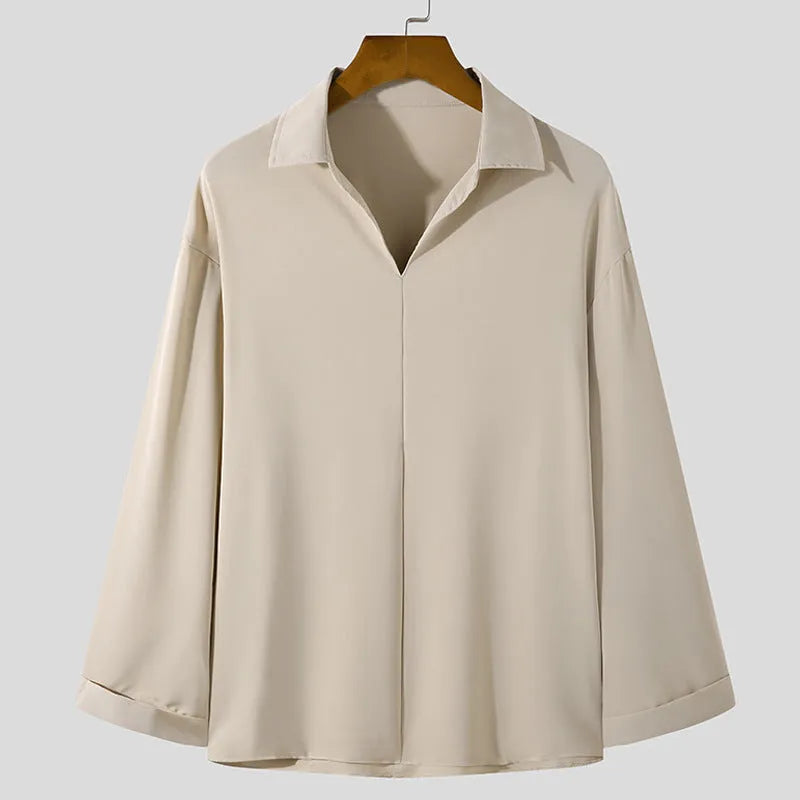 Men's loose lapels casual shirt in polyester blend fabric available in multiple colours