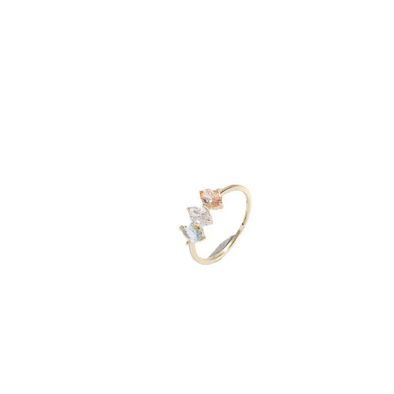 Geometric triangle birthstone horse eye zircon ring with gold electroplated finish