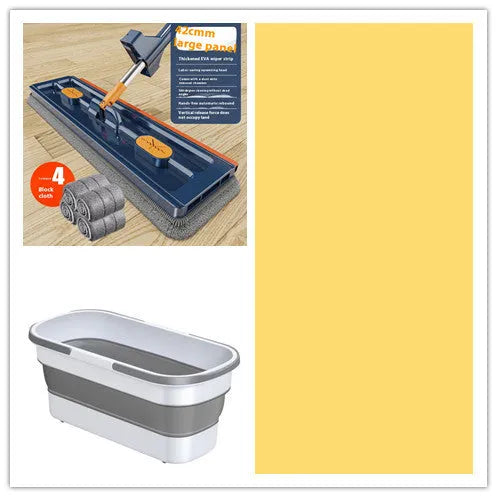 Large flat mop with stainless steel handle and 360 rotating head for hard floor cleaning