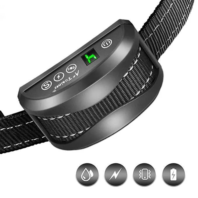 Digital anti-bark training collar with adjustable strap, LCD display and reflective safety strip