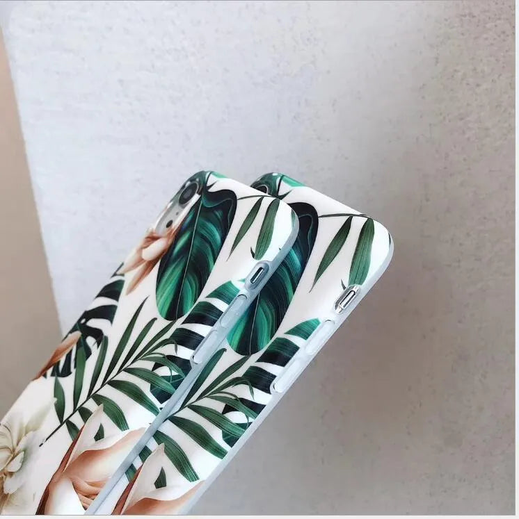 Floral banana leaf design TPU phone case for iPhone XS Max, XR, 6, 7, 8 Plus and X models