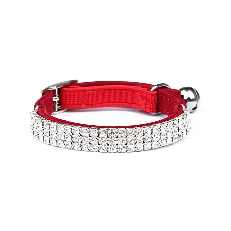 Adjustable velvet cat collar with rhinestone details available in multiple colours