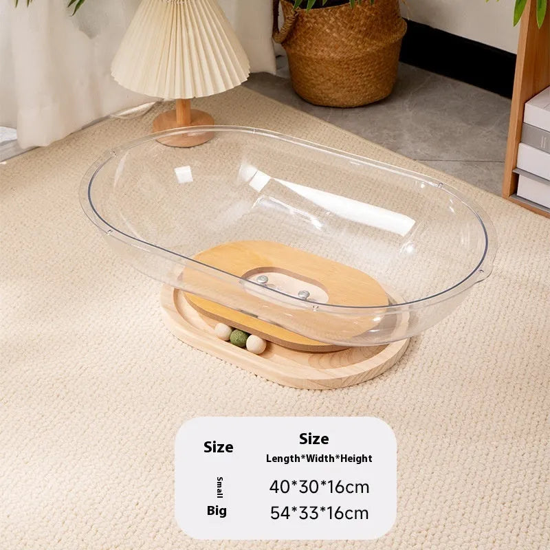 Transparent acrylic cat space capsule bed with turntable base in various sizes