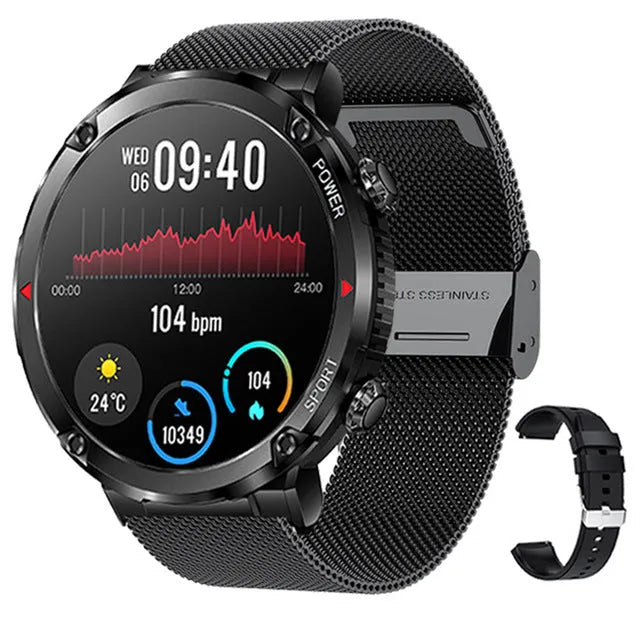 T30 Smart Watch with black silicone strap on a wrist, showing a fitness tracking display on its IPS screen.