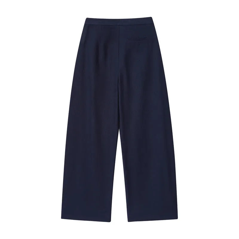 Women's linen-look polyester blend co-ord set with flounced sleeve shirt and wide leg trousers.