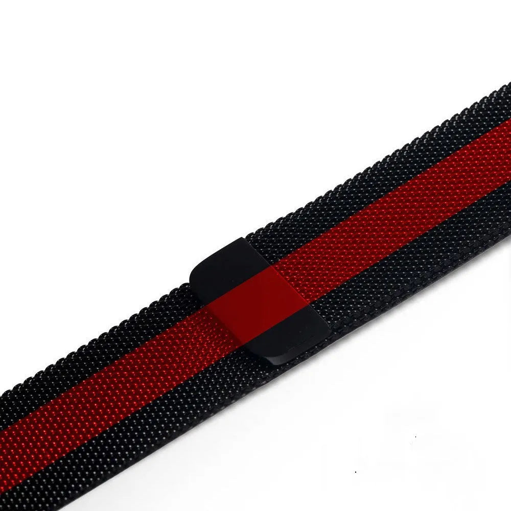 Stainless steel metal watch strap replacement band in silver, black, gold, and rose gold colours.