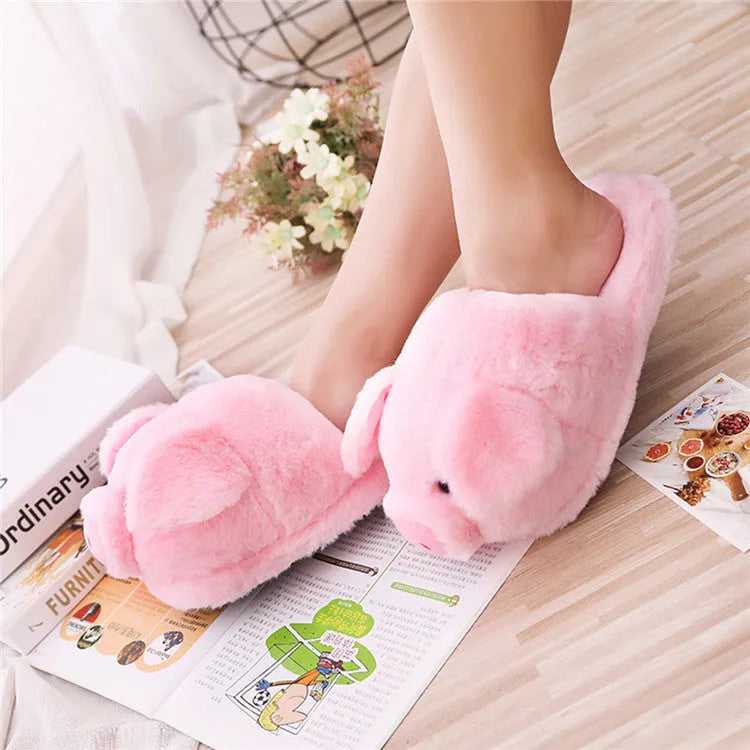 Pink pig floor slippers made of short plush with PP cotton filling