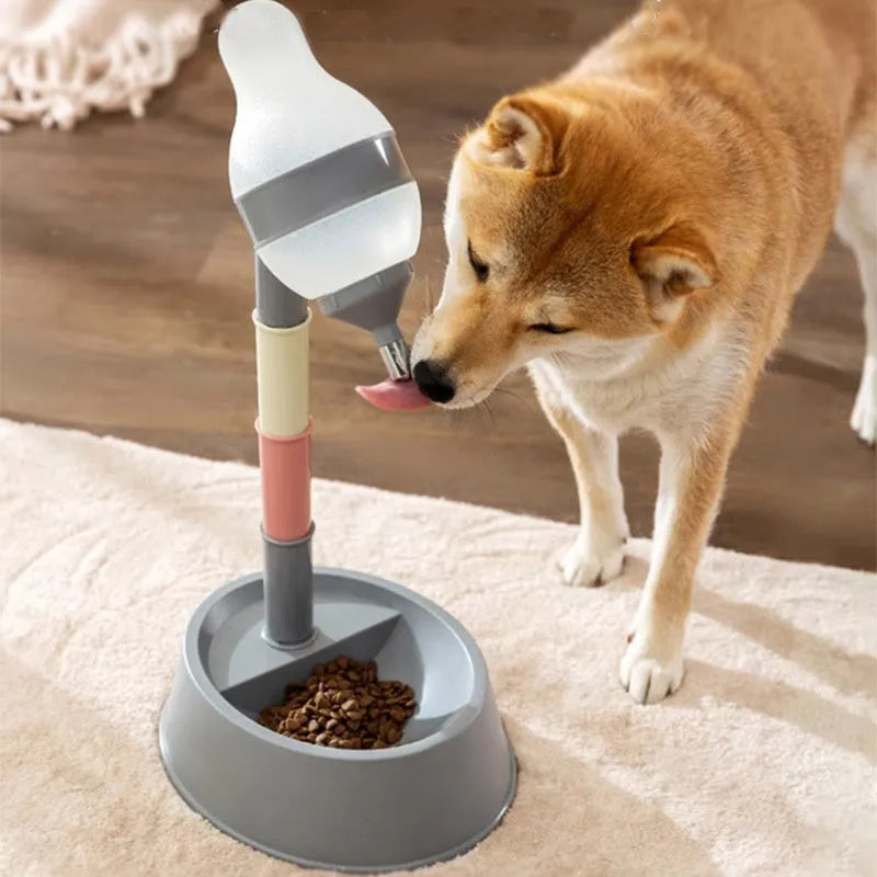 Adjustable pet standing water dispenser with detachable pole and steel nozzle in green grey or pink