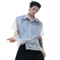 Blue and white gradient short sleeve shirt with loose fit summer design