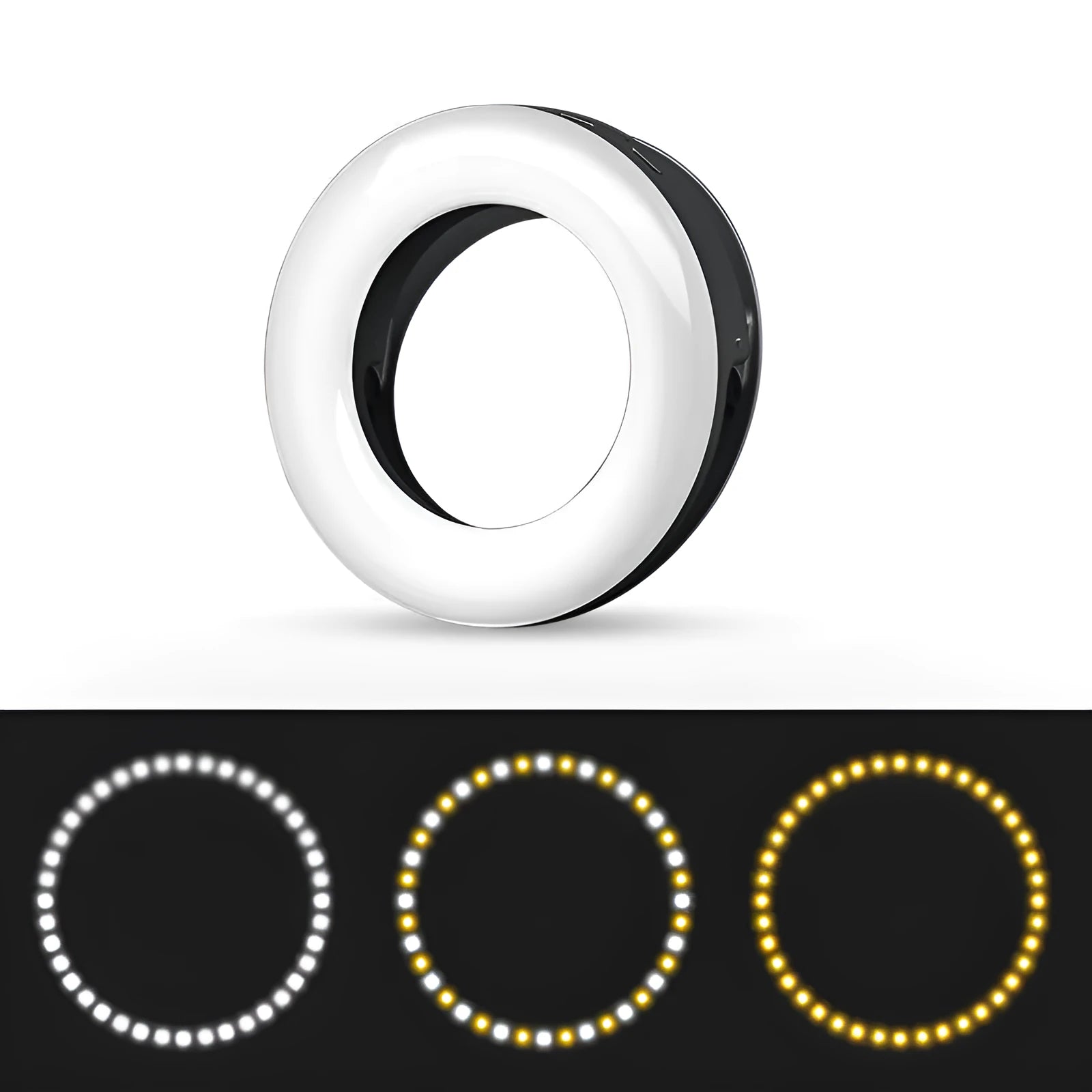Compact black selfie ring light with USB cable for mobile phone photography and video lighting