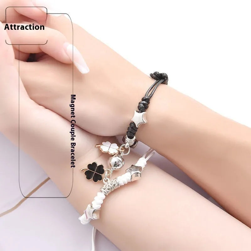 Magnetic couple bracelets with crown design and electroplating finish