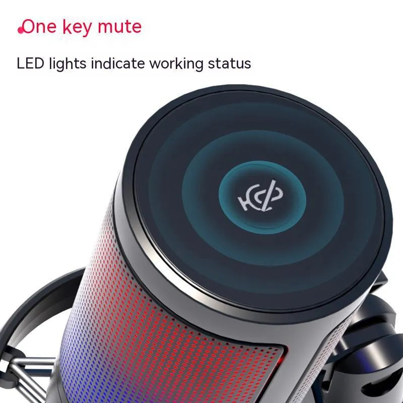USB condenser microphone with RGB lighting in black, white or pink colours for live broadcast streaming
