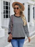 Black Japanese plaid pattern pullover sweater with long sleeves and stripe detailing