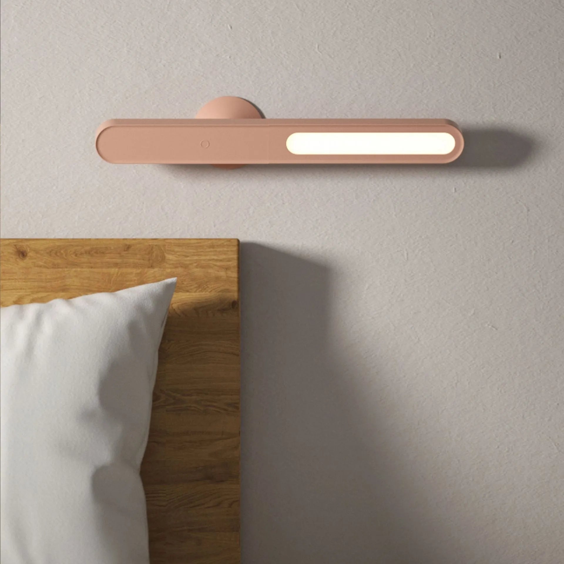 Geometric table lamp with magnetic suction base showing white and khaki colour options