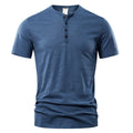 Men's solid colour slub cotton short sleeve pullover in British style, shown in wine red.