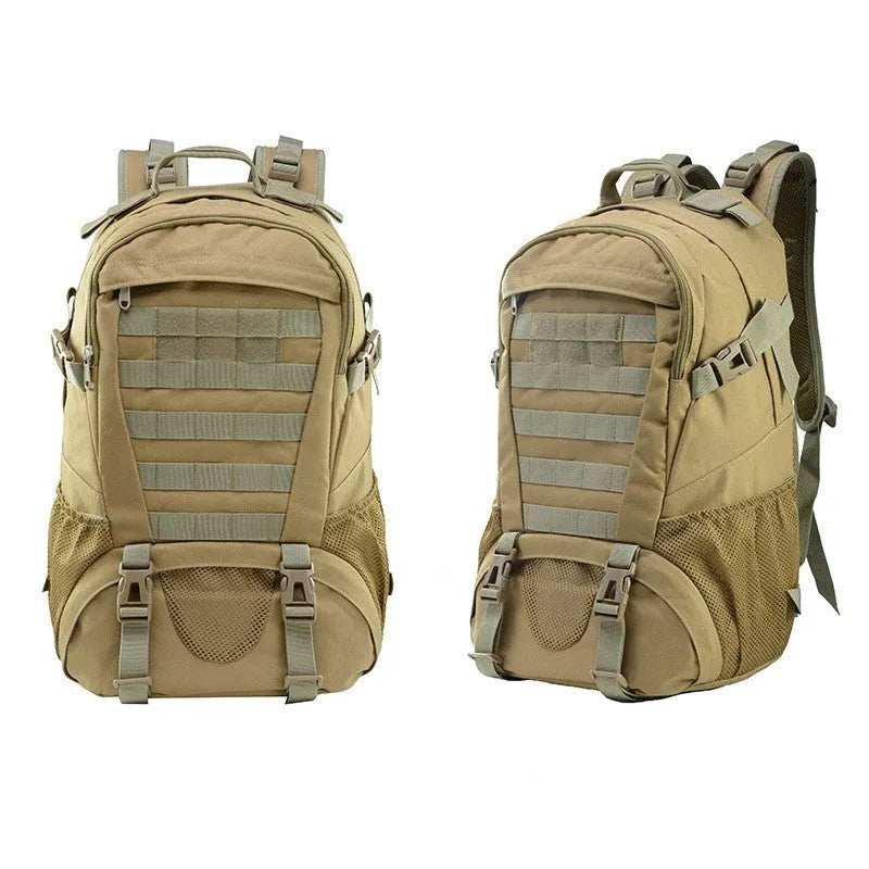 Green Oxford cloth mountaineering backpack with air pillow belt, shown with a large main compartment.