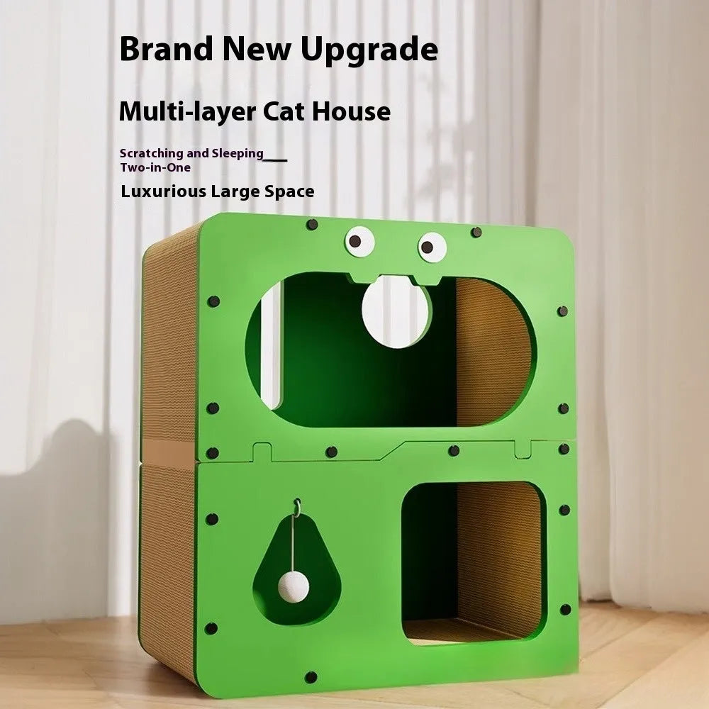 Double layer cat scratching board with integrated nest in cute owl, cat head, or double door designs