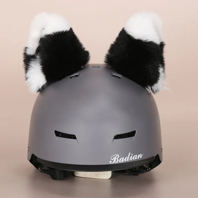 Plush fabric ski helmet decoration with cartoon design for winter gear customisation