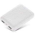Black or white ultra-thin 10000mAh power bank with multiple USB ports, dimensions 90x63x22mm.
