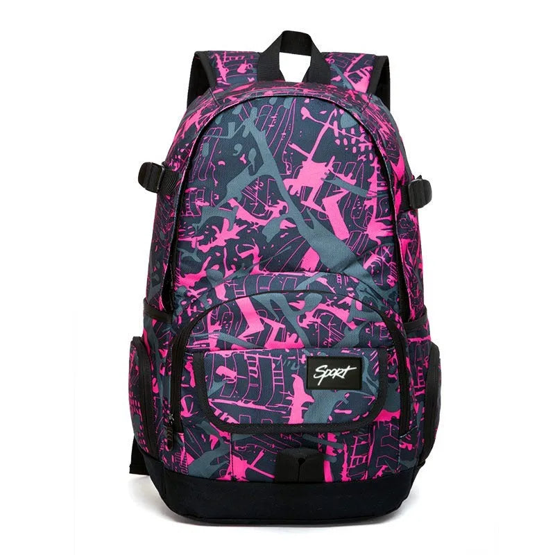 Classic blue nylon backpack with large capacity for travel and school use