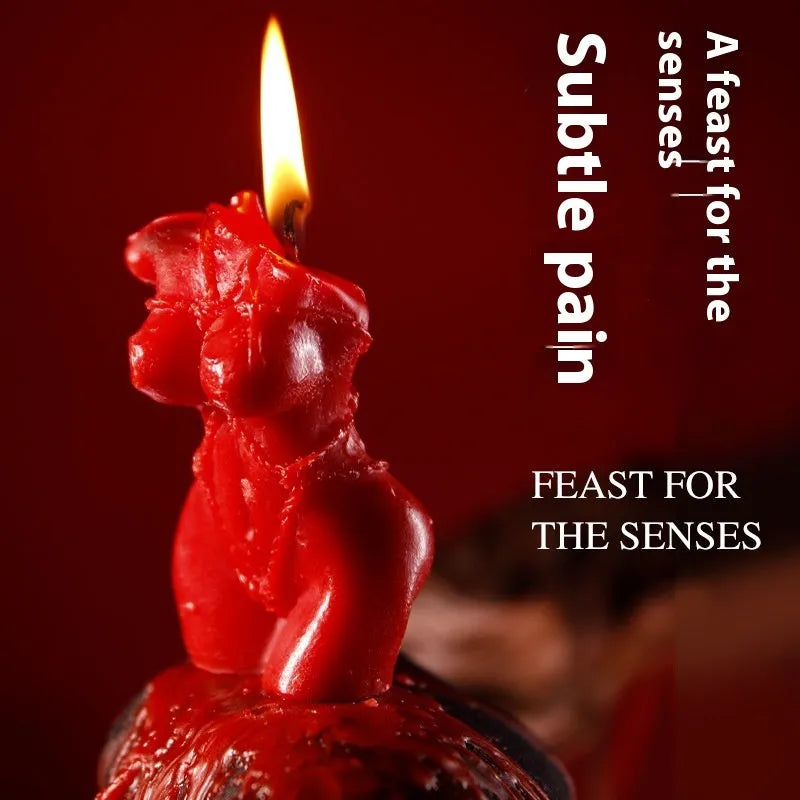 Smsexy low temperature soy wax candle in a bikini-shaped vessel, shown in Rose Red, Spring Pink, and Lilac Purple colours.